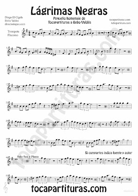 Black Tears Sheet music for Trumpet and Flugelhorn Lagrimas Negras by Bebo valdes Bolero music score