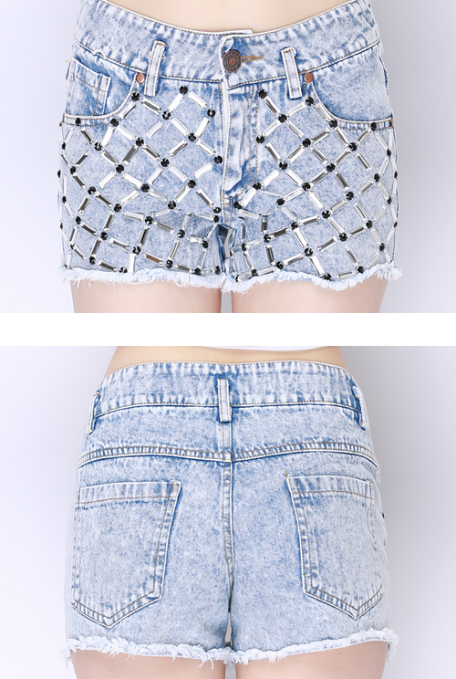 Grid Crystal Beaded Shorts