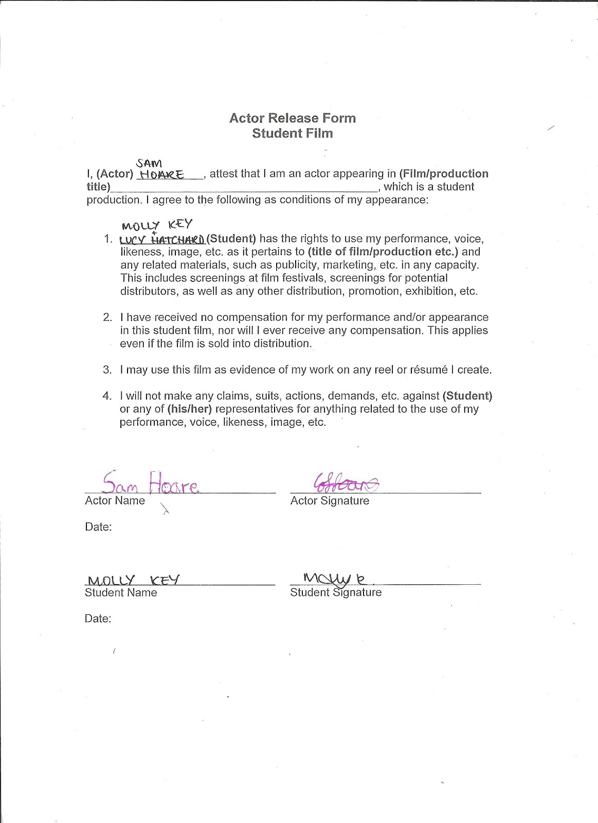 as media production actor release forms actor release form