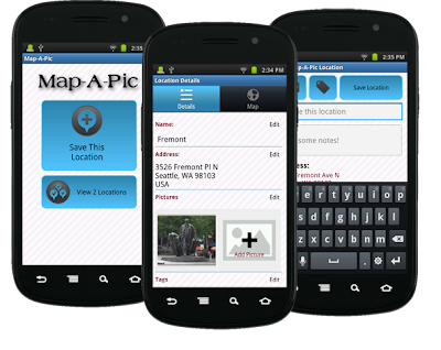 Schermate dell'applicazione per Andorid Map-A-Pic