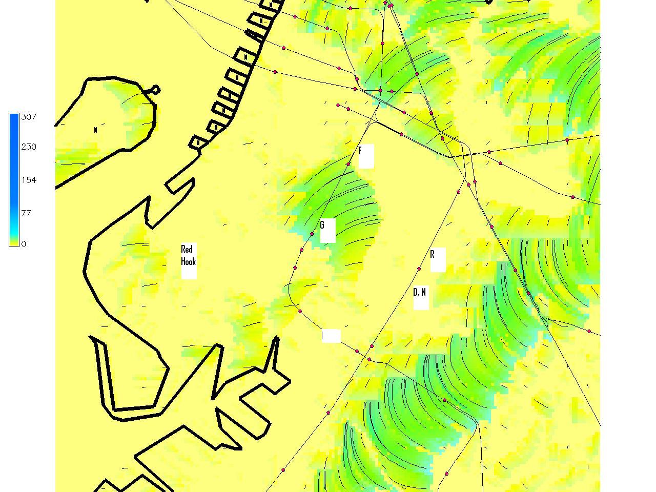Streetcars and Spatial Analysis Downhill Water Flow in Red Hook Brooklyn