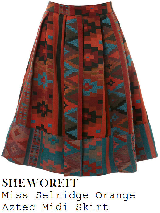 lydia-bright-orange-multi-coloured-aztec-blanket-print-pleated-midi-skirt-ibiza lydia-bright-orange-multi-coloured-aztec-blanket-print-pleated-midi-skirt-ibiza
