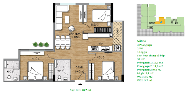 Căn hộ C5 78,7 m2 tầng 3-6 chung cư Valencia Garden Căn hộ C5 78,7 m2 tầng 3-6 chung cư Valencia Garden