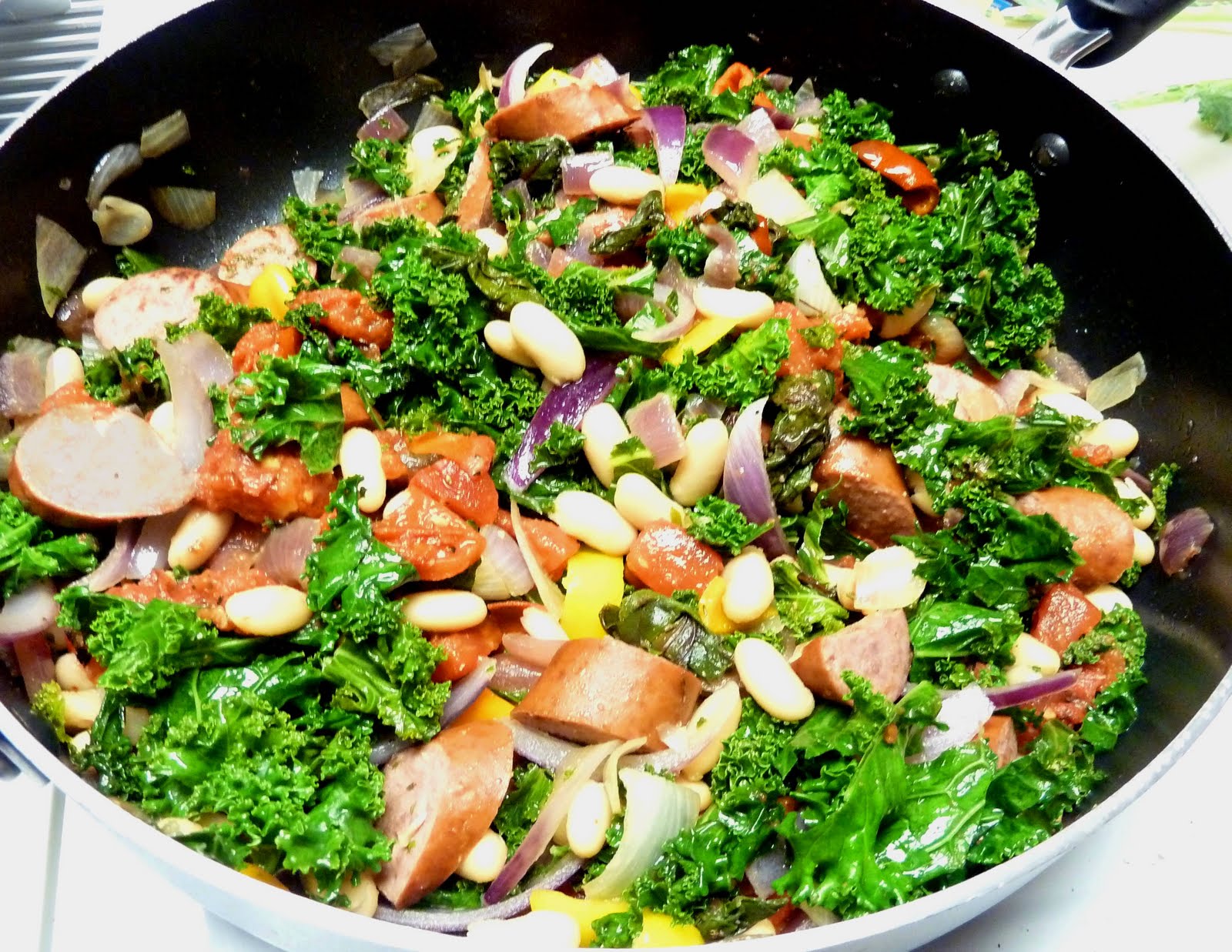 Dinner with Denise Kale and Cannellini Beans with pasta