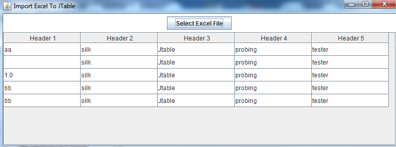 استيراد المحتويات من مصنف Excel إلى المكون JTable ImportedContent