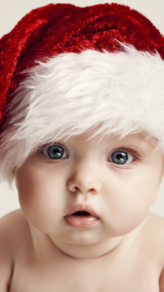 Santa Claus Baby Red Hat Blue Eyes Android Wallpaper