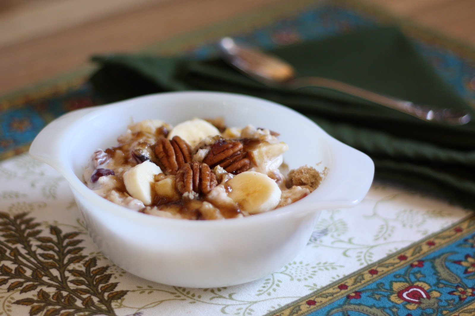 cooked oatmeal with walnut and dried fruits