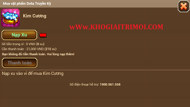 Hướng dẫn mua Diamond trong game DoTa Truyền Kỳ Hướng dẫn mua Diamond trong game DoTa Truyền Kỳ