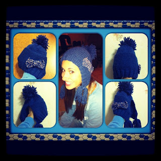 tricot bonnet bleu noeud 