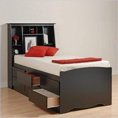 Cheap Beds on This Prepac Black Sonoma Tall Twin Bookcase Platform Storage Bed