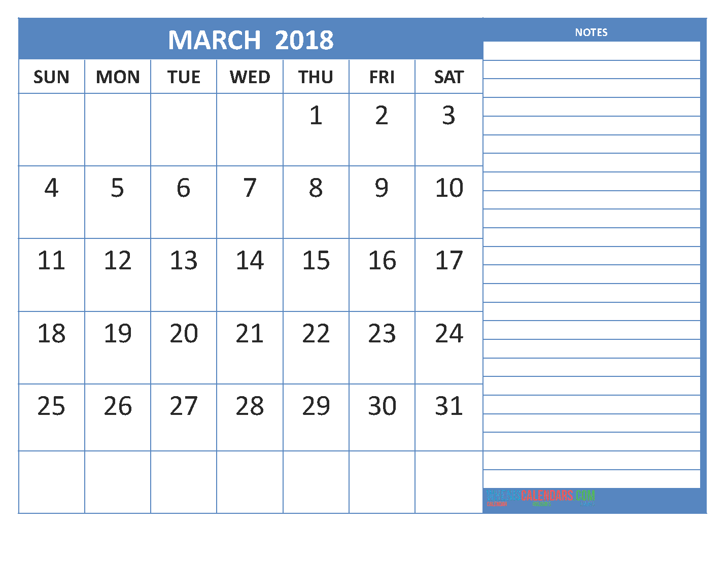 printable calendars march 2018