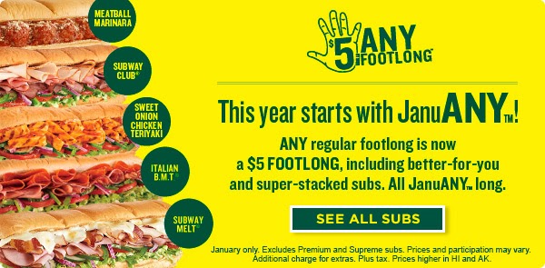 subway januany 5 subs bisman cheapskate subway flyer