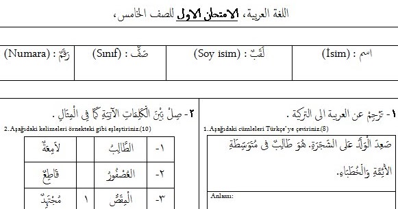 5. Sinif Arapça 2. dönem 1.yazılı soruları 2012-2013 - Ödevvar,oguz