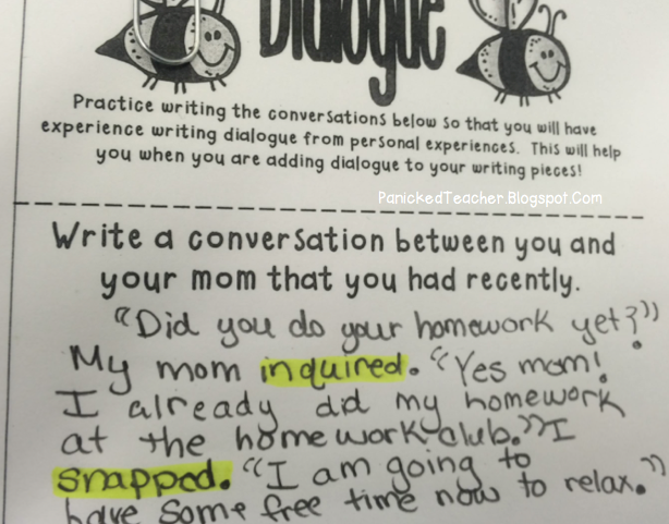 Adding Dialogue to create Tone in your writing! | Panicked Teacher's Blog