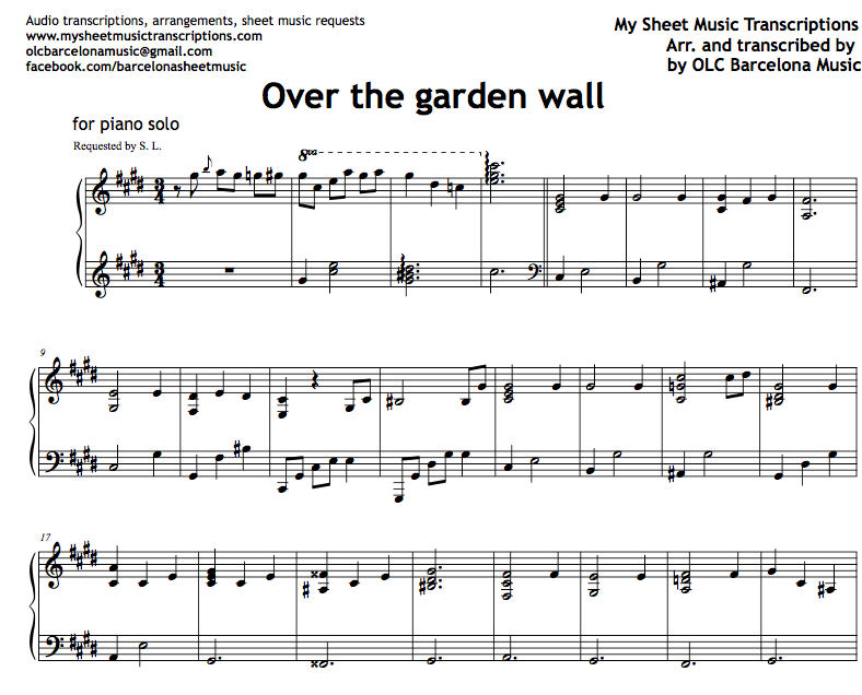Over the Garden Wall (Intro) Sheet music and midi file