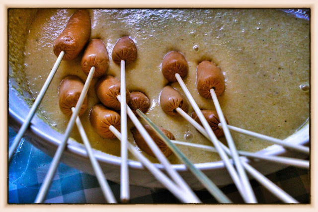 making corndogs on a stick, msmarmitelover's supper club