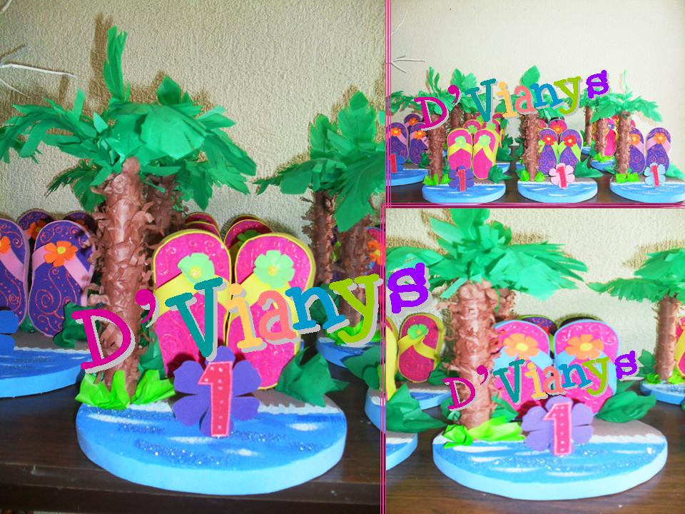 Decoracion Hawaiana Para Mesas ~ Fiesta Hawaiana, centros de Mesa, detalle de peque?as chanclitas, se Decoracion Hawaiana Para Mesas ~ Fiesta Hawaiana, centros de Mesa, detalle de peque?as chanclitas, se