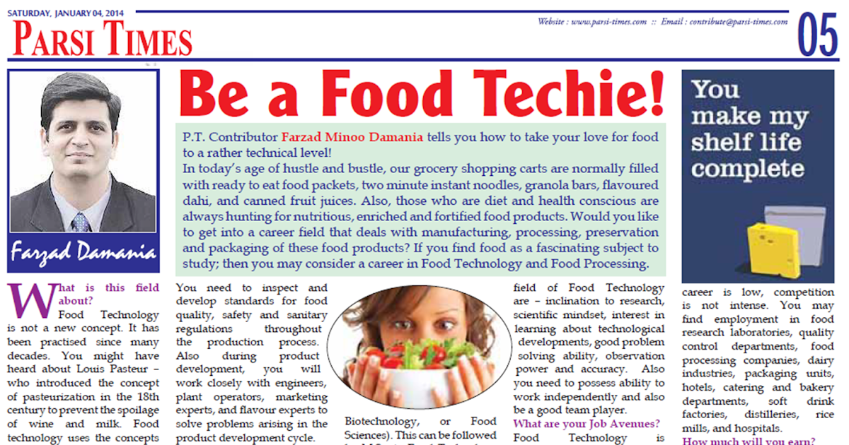 Career in Food Technology and Food Processing - by Farzad Damania
