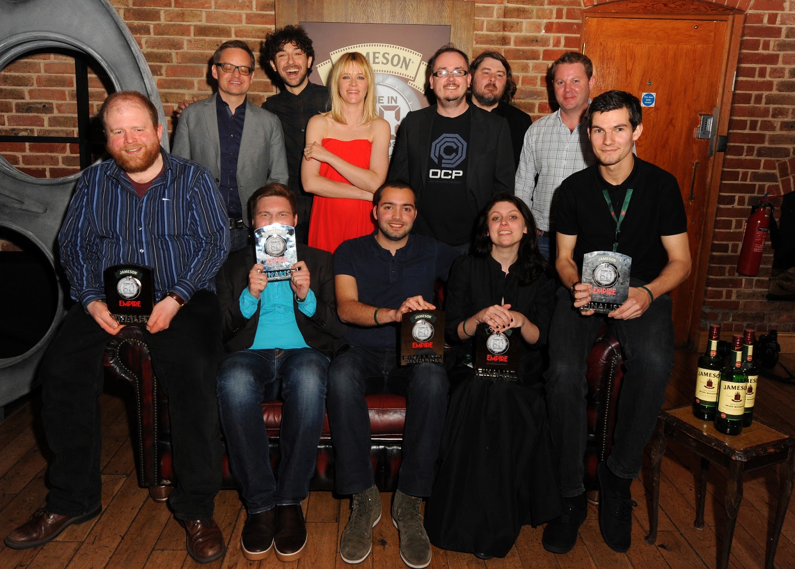 Judges Ben Wheatley, Jon S. Baird, Alex Zane, Edith Bowman and Empire Editor Mark Dinning are pictured with all the successful finalists at the 2014 Jameson Empire Done in 60 Seconds Global Final