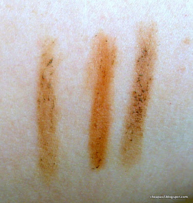 CoverGirl Brow and Eye Makers Brow Shaper swatches  in Soft Blond, Honey Brown, Soft Brown.