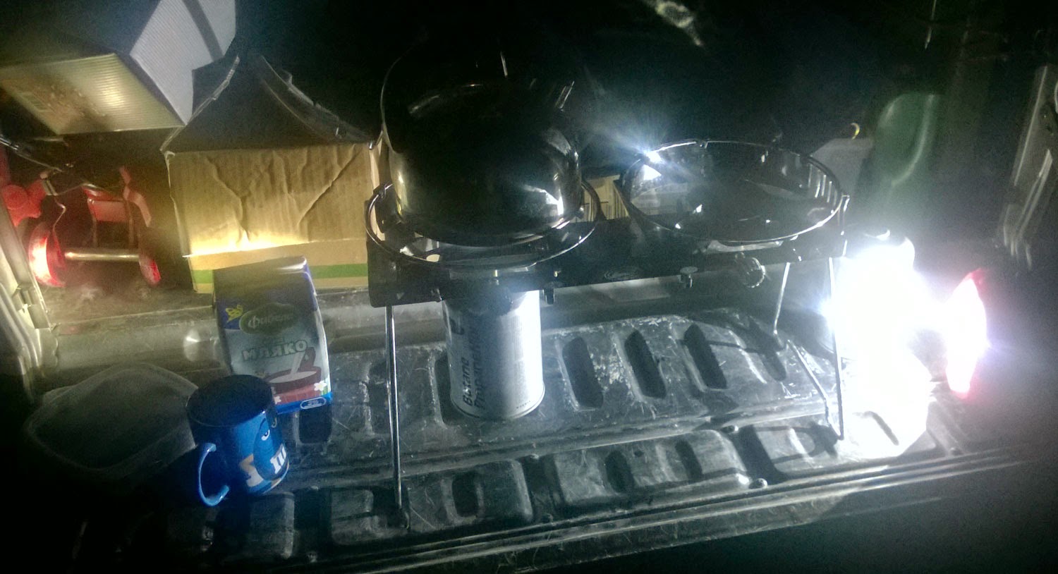 Brewing up for A before we settled in for the night Brewing up for A before we settled in for the night