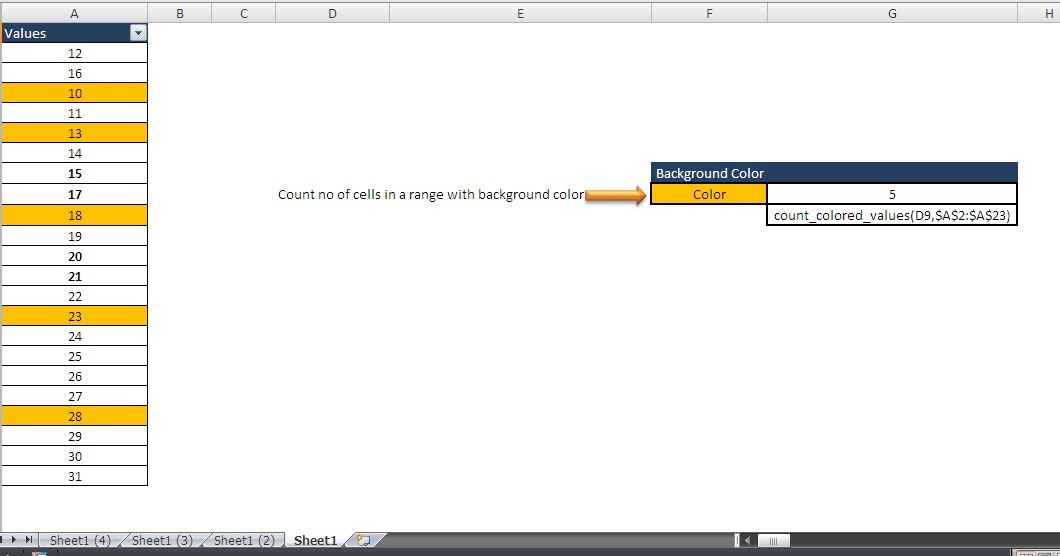 Excel VBA Codebase: Function To count specific fill or background colored cells in a range
