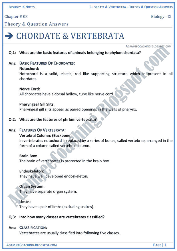 chordata-and-vertebrata-theory-notes-and-question-answers-biology-notes-for-class-9th
