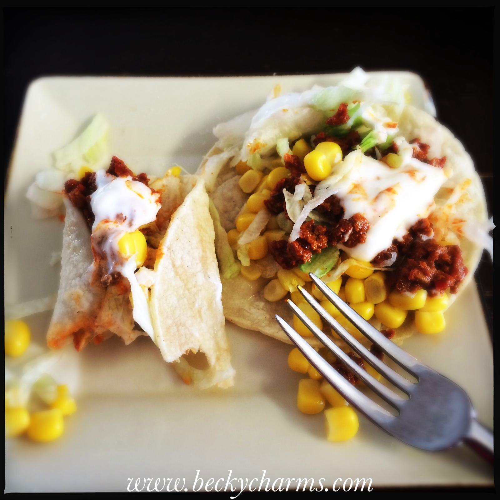 Corn and Soyrizo Queso Tacos by BeckyCharms // www.beckycharms.com Corn and Soyrizo Queso Tacos by BeckyCharms // www.beckycharms.com
