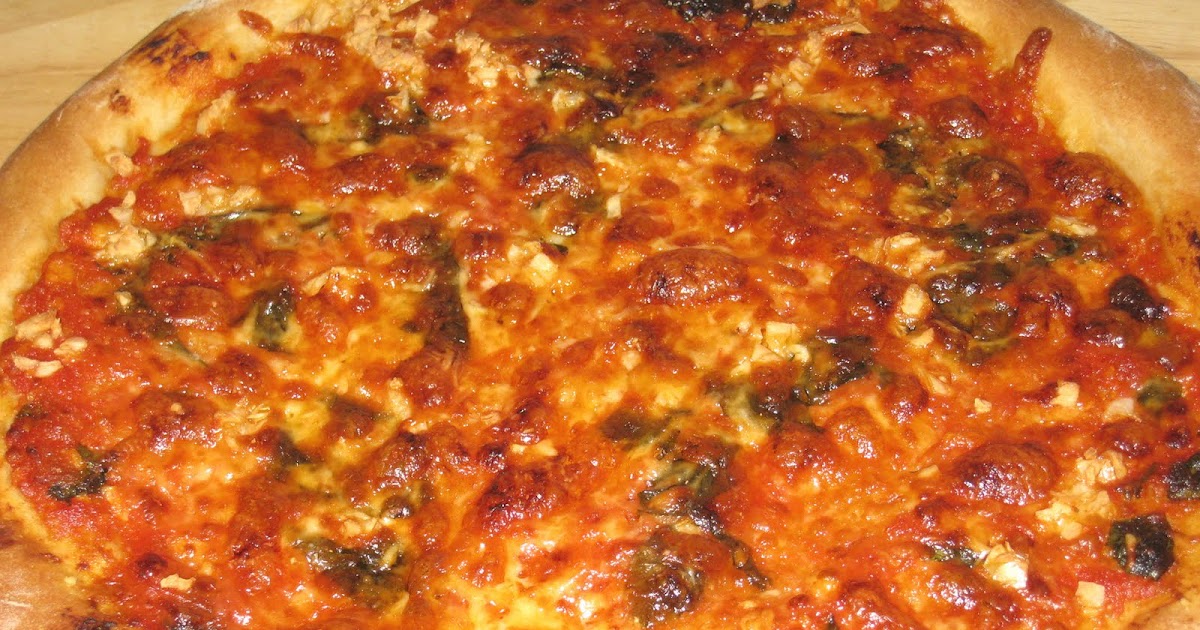 Cooking without a Net Cheese Pizza with Marinara Sauce and Pesto