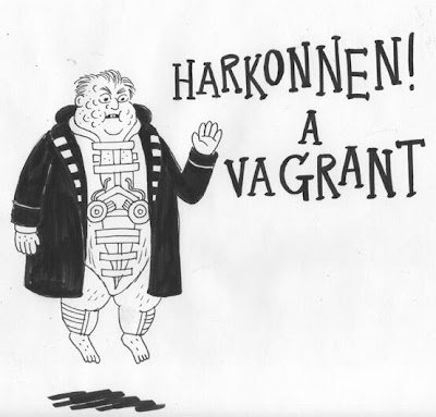 Cartoon in the style of Kate Beaton's Hark! A Vagrant with Baron von Harkonnen instead, floating on suspensors