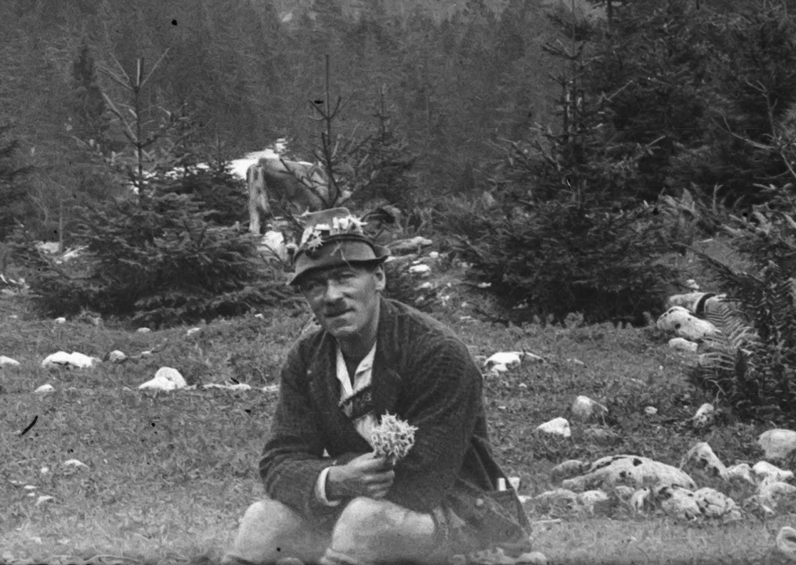 Alpenpanorama - Region Garmisch-Partenkirchen - Herr Meierhöfer mit Edelweiß - um 1930