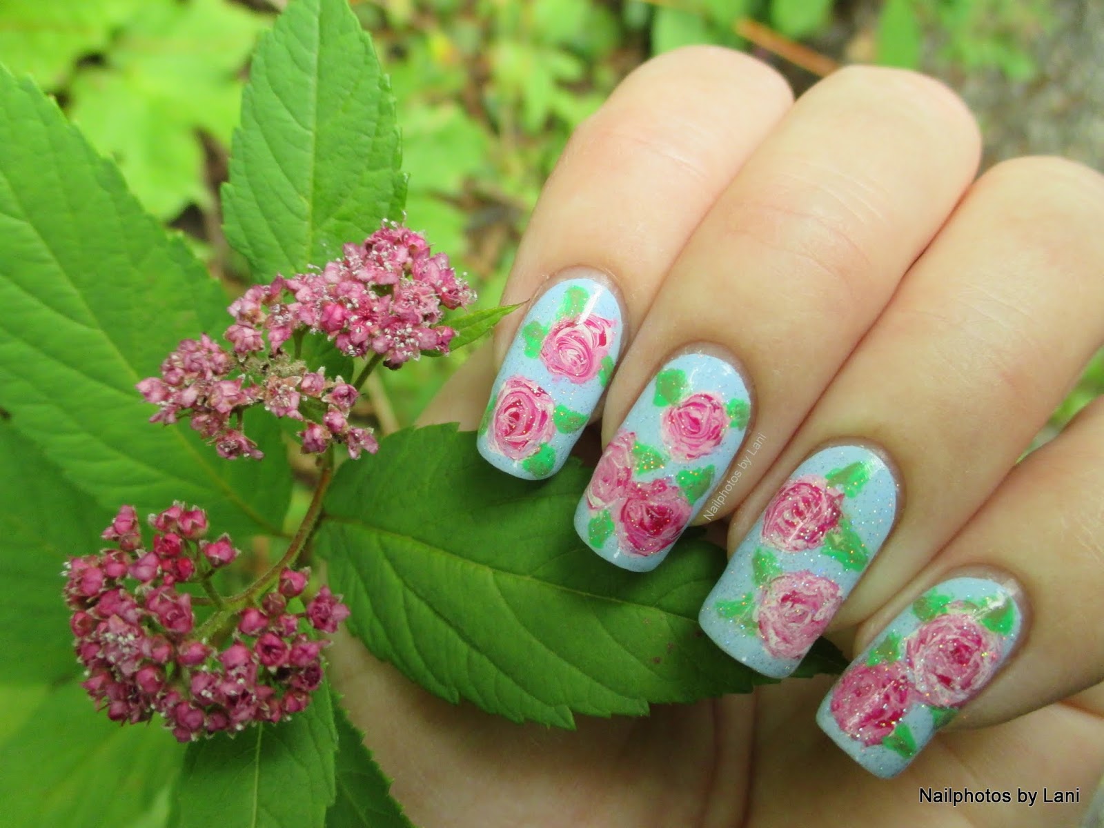 Nailphotos by Lani Vintage Flowers freehand nail art inspired by