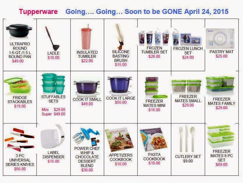 HIHO HIHO WITH TUPPERWARE WE GO THESE ITEMS BEING DISCONTINUED APRIL 24.