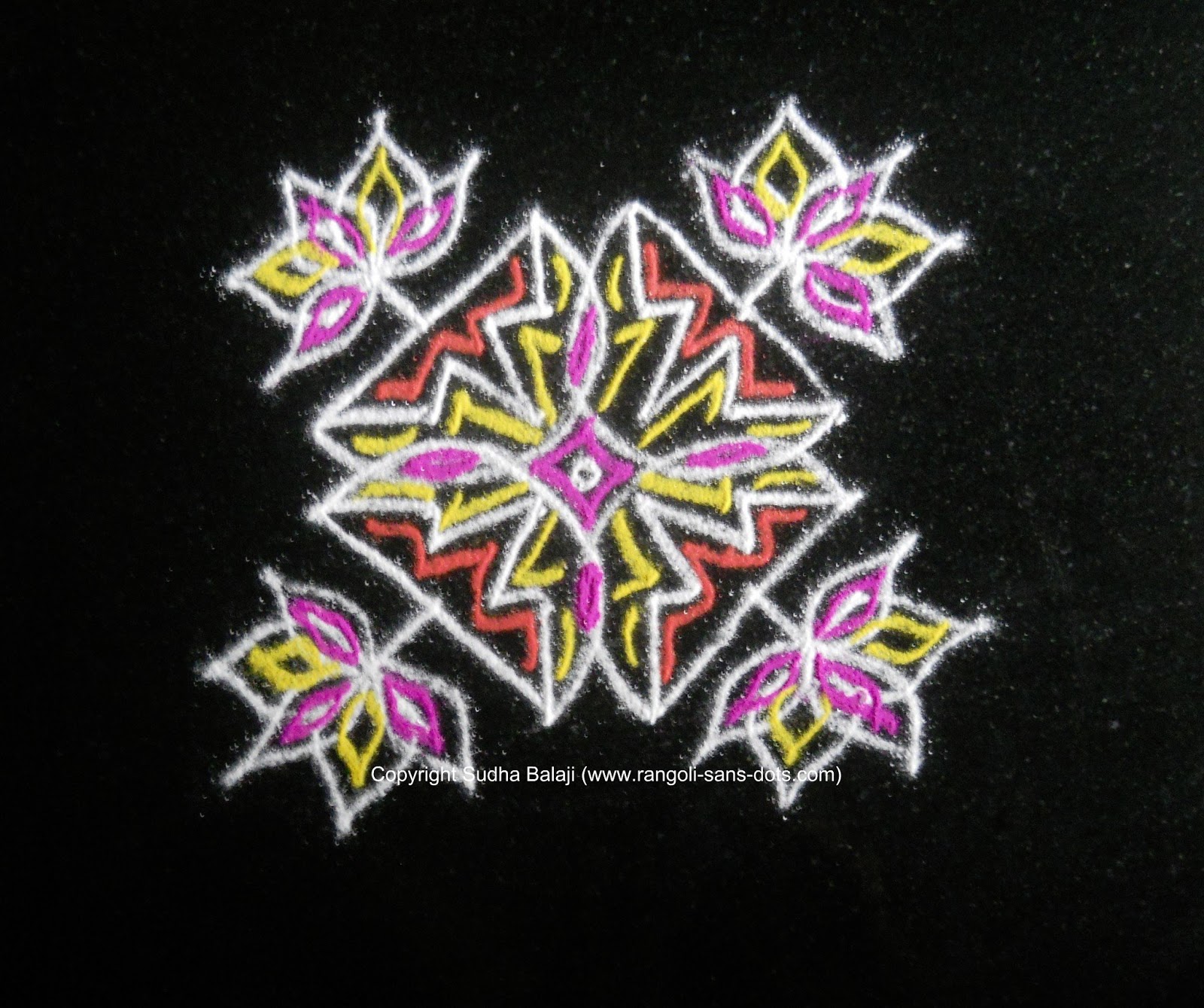 Rangoli designs with dots 6 dots Kolam by Sudha Balaji