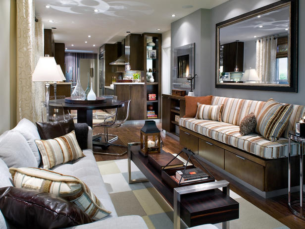 the brown leather furniture is ...
