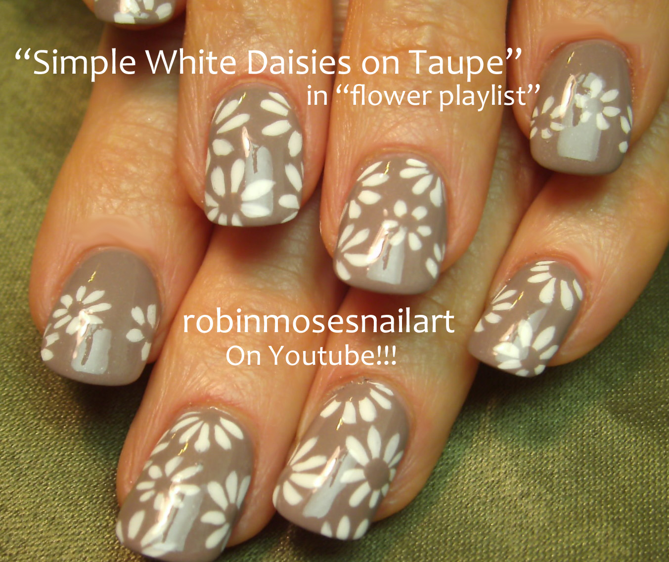Robin Moses Nail Art Black and White Daisies on a Diagonal Chevron Tip
