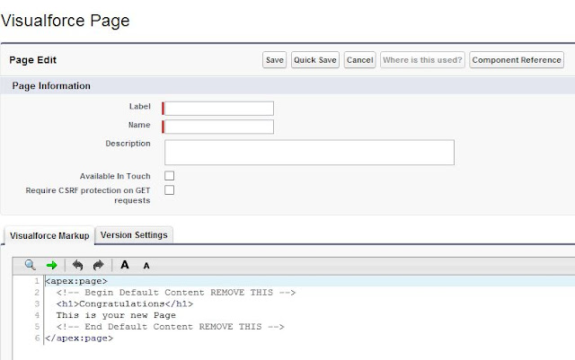 New visualforce page
