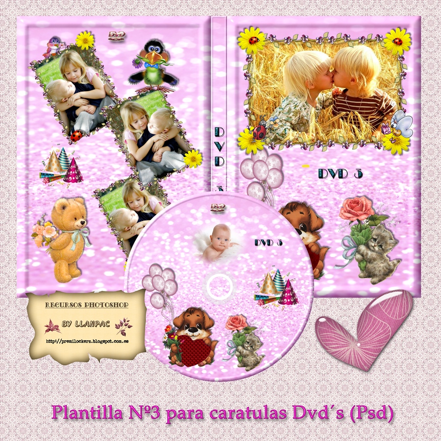 recursos photoshop llanpac plantilla infantil para formato caratula dvd