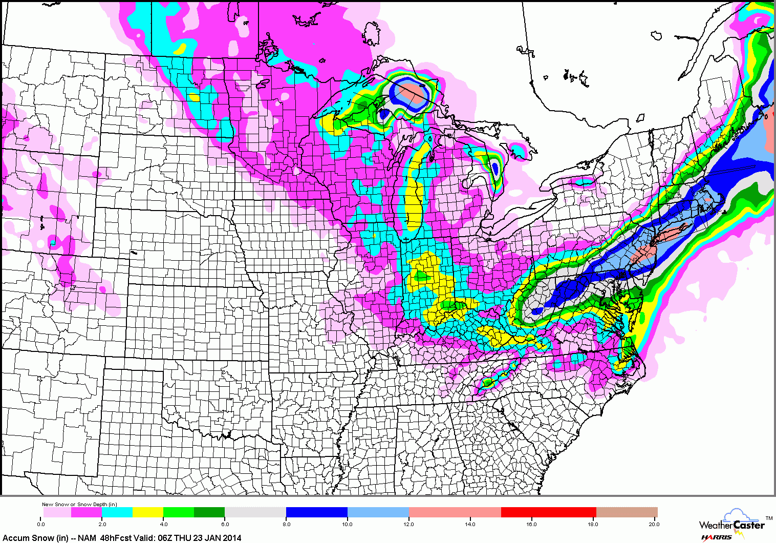 The EDGE Weather Snowfall Map from the Latest ShortRange American Model