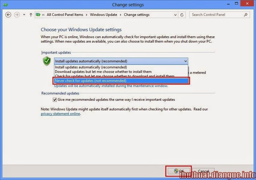 Cách tắt win 8 tự động cập nhật update nhanh