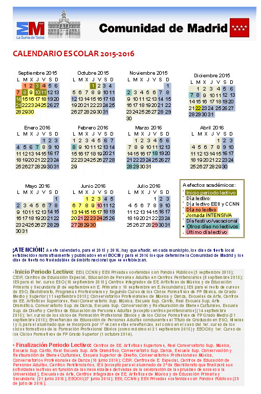 ESTUDIO 3 AFANIAS Calendario Escolar Comunidad de Madrid