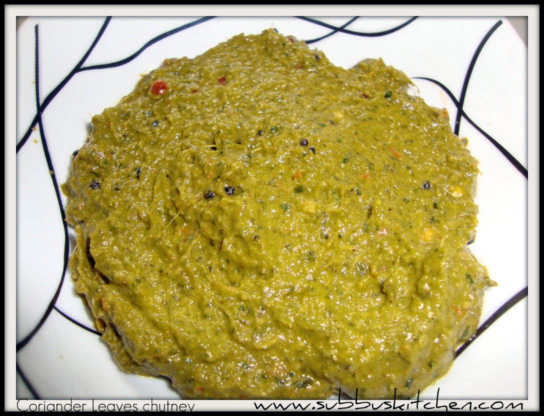 Coriander(Kothamalli) Chutney Method 2 Subbus Kitchen