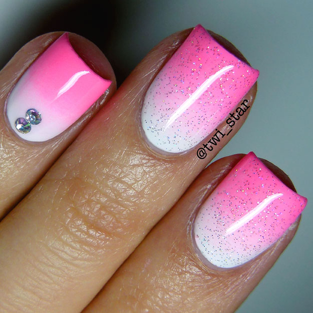 Gradient mani pink and white China Glaze Fairy Dust