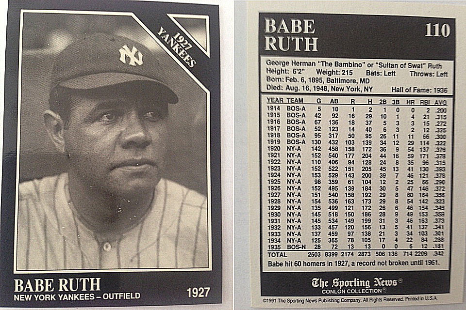 1993 The Sporting News Conlon Collection #888 Babe Ruth New York Yankees Ca...