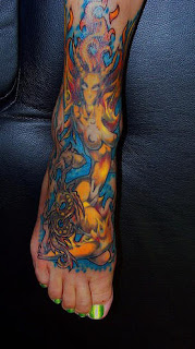 Full Color Demon Lady Foot Tattoo Design