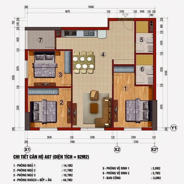 Chung cư 283 Khương Trung, Căn A7, Căn A10, diện tích 92m2 Chung cư 283 Khương Trung, Căn A7, Căn A10, diện tích 92m2