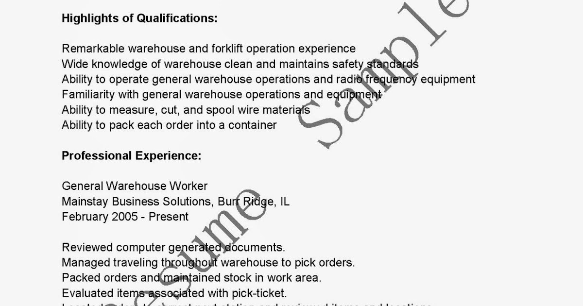 resume samples general warehouse worker resume sample general warehouse resume samples