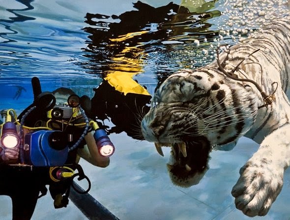 As surreais pinturas hiper-realistas com animais gigantes de Caleb Brown Caleb Brown pinturas surreais hiper realistas animais gigantes