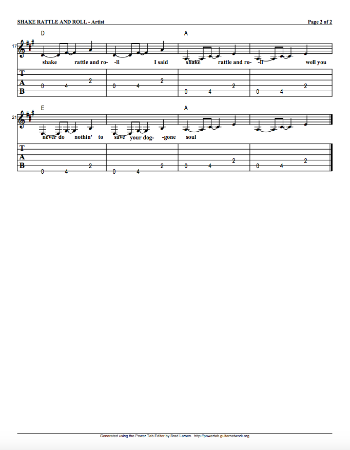 Guitar Tabs Tabs And Song Sheet For Shake Rattle And Roll