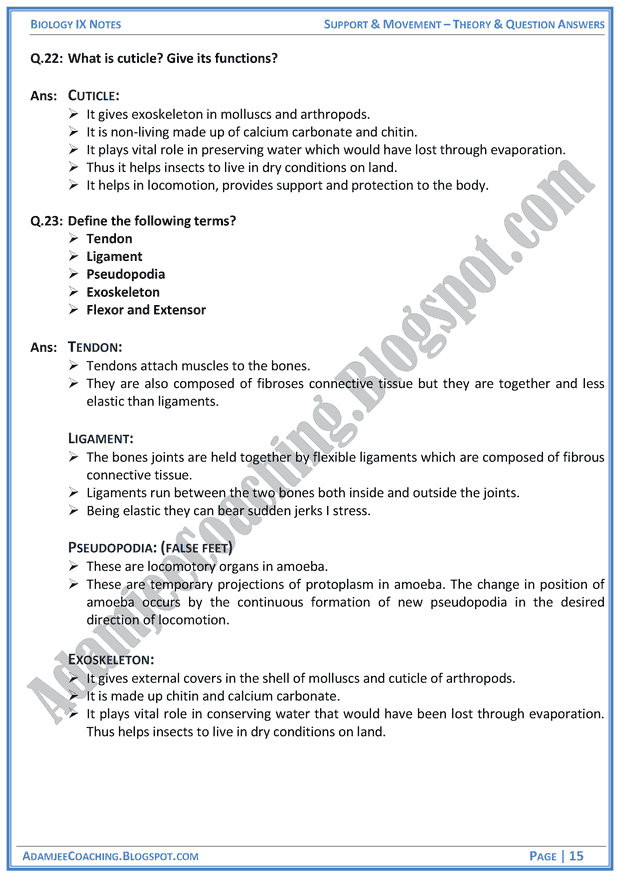 support-and-movement-theory-notes-and-question-answers-biology-notes-for-class-9th